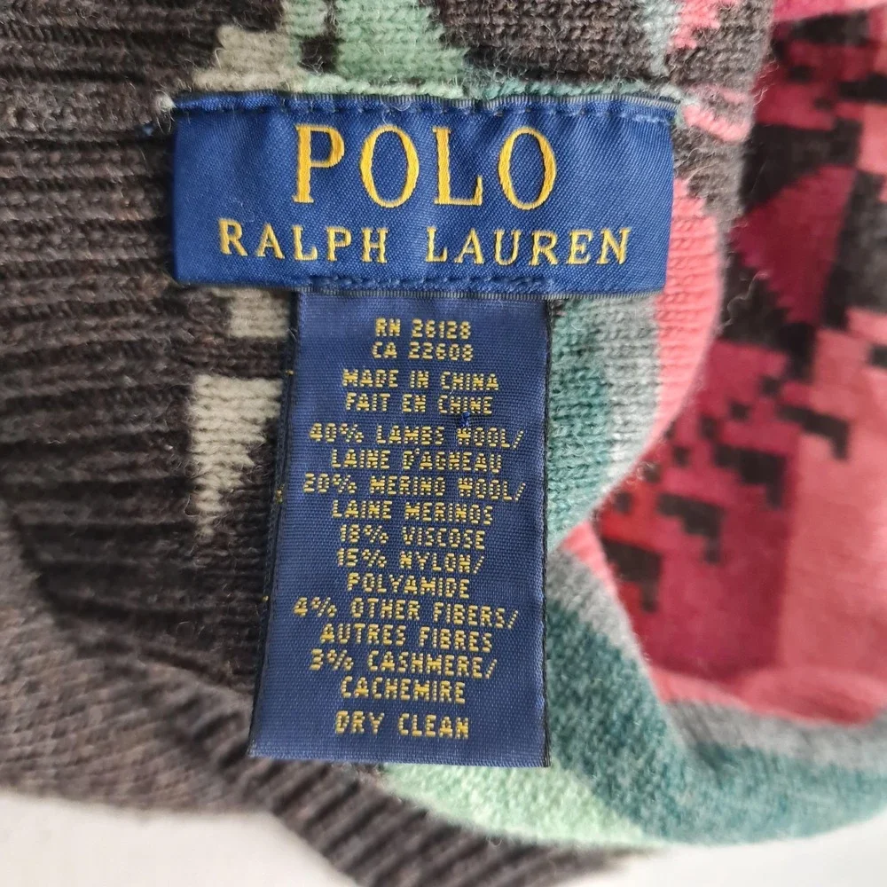 Polo Ralph Lauren Hat Beanie Mens One Size Multicolor Aztec Wool Knit Tribal